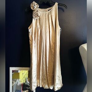 A.B.S. Allen Schwartz Champagne Pleated Rosette Cocktail Dress Size 8